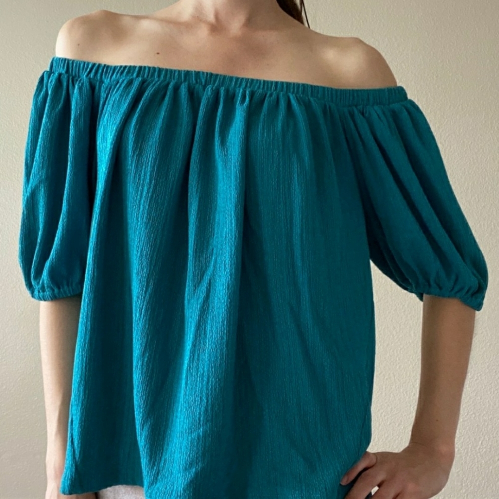 Anthropologie Turquoise Off The Shoulder Elastic
